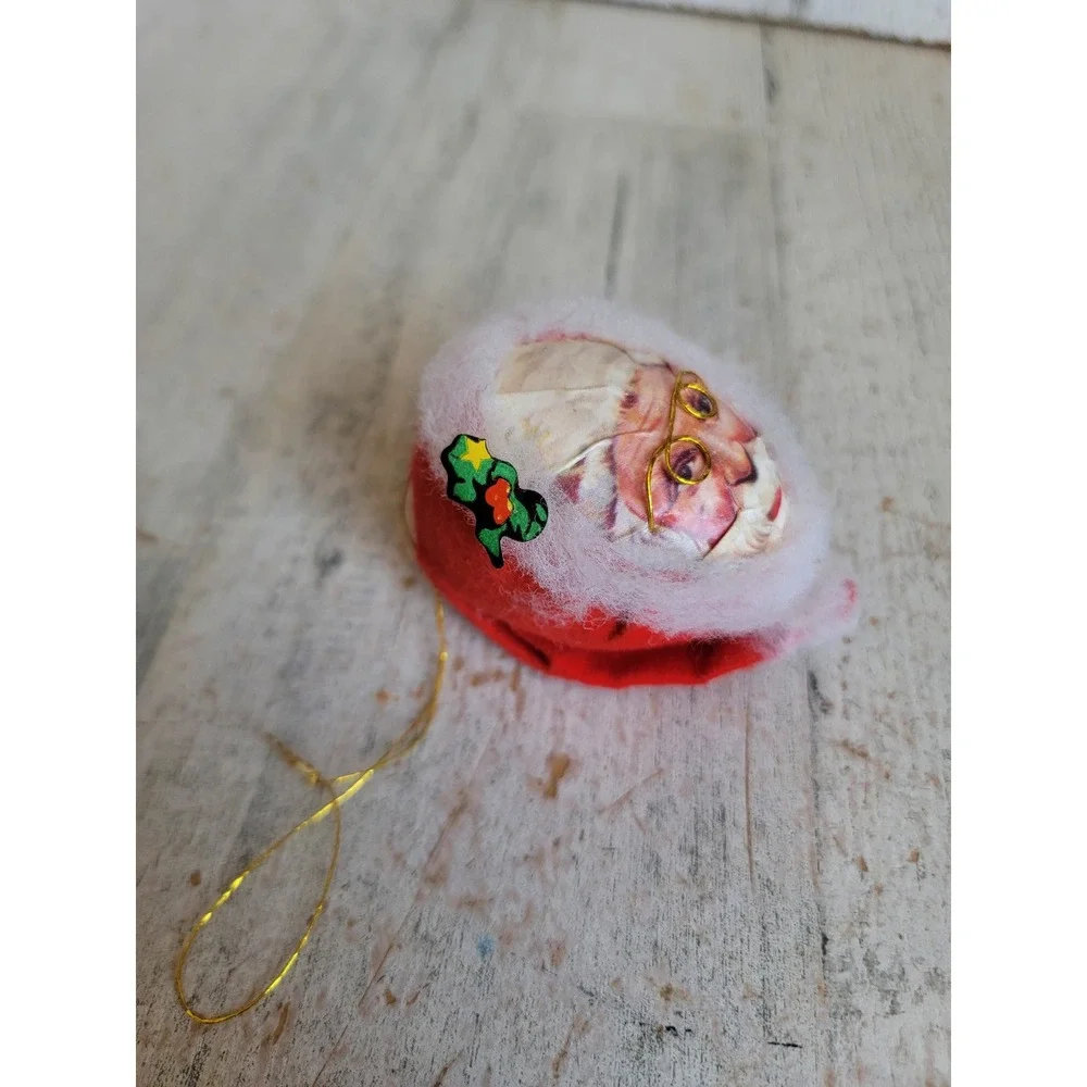 Mini vintage paper mache Santa Claus face unique ornament Xmas home decor
